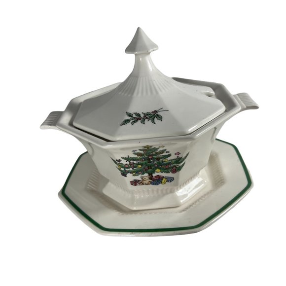 Nikko Christmastime Sauce Boat Lid Underplate (Bread & Butter) Vintage Octagonal - Picture 5 of 8